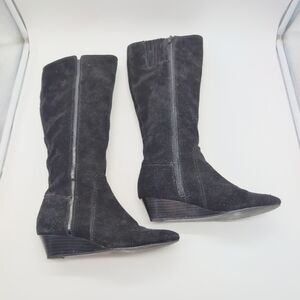 Alfani Swaye Sz 6 Black Suede Knee-High Wedge Boots F0031